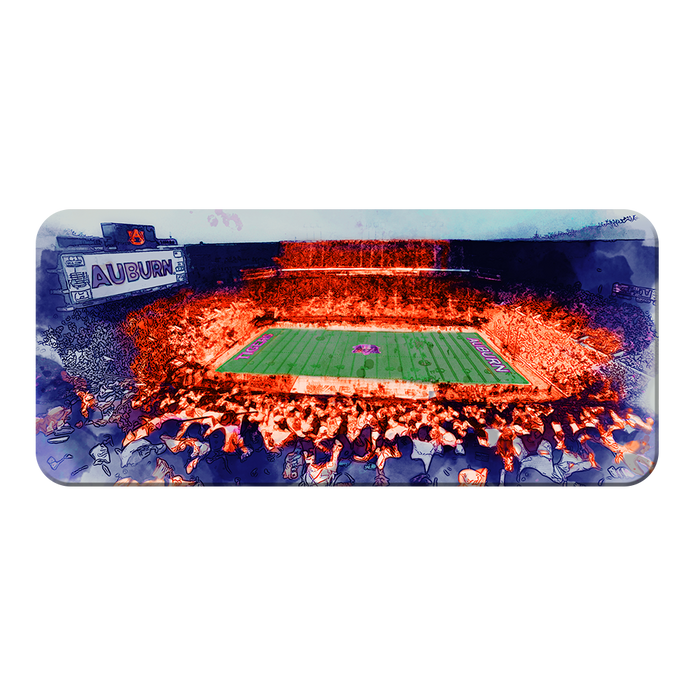 Auburn Tigers - Jordan-Hare Retro Watercolor - College Wall Art #PVC