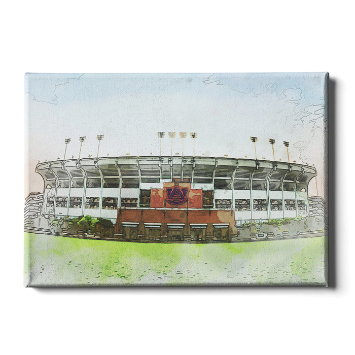 Auburn Tigers - Jordan-Hare Stadium Watercolor - College Wall Art #Canvas