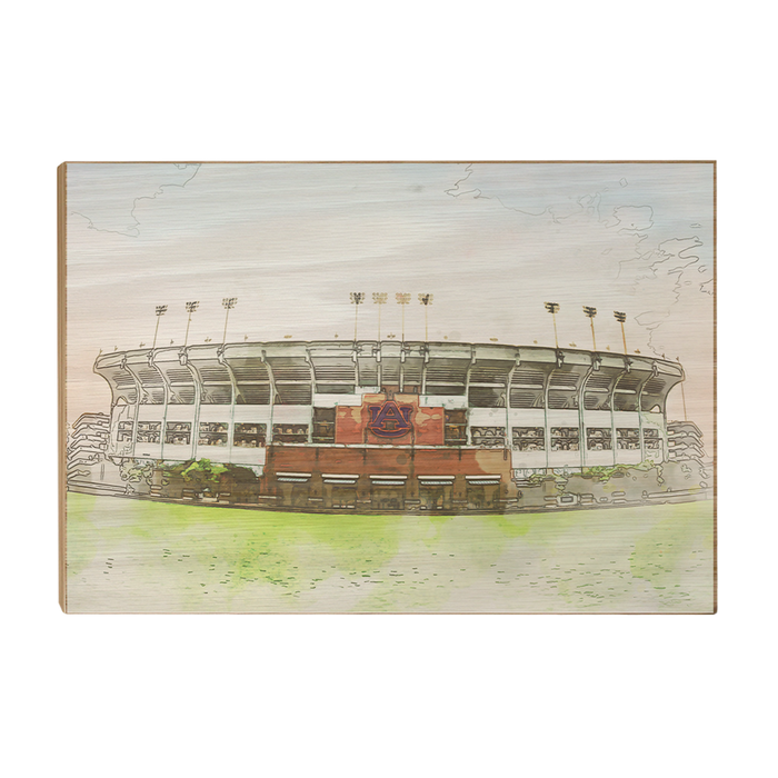 Auburn Tigers - Jordan-Hare Stadium Watercolor - College Wall Art #Wood