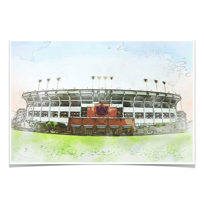 Auburn Tigers - Jordan-Hare Stadium Watercolor - College Wall Art #Poster