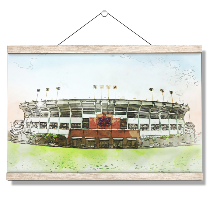 Auburn Tigers - Jordan-Hare Stadium Watercolor - College Wall Art #Hanging Canvas
