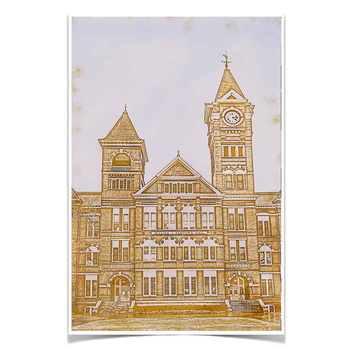 Auburn Tigers - Samford Hall Vintage Sketch - College Wall Art #Poster