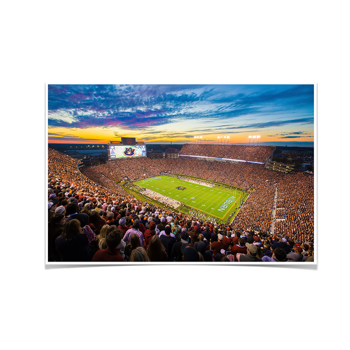 Auburn Tigers - Sunset over Jordan-Hare Stadium - College Wall Art#Poster