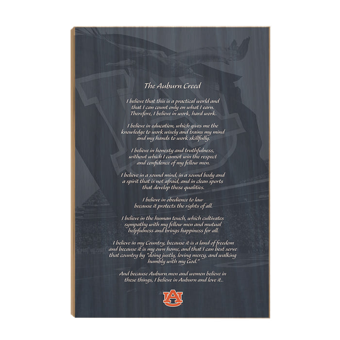 Auburn Tigers - The Auburn Creed over Jordan Hare Stadium v.2 - College Wall Art #Wood