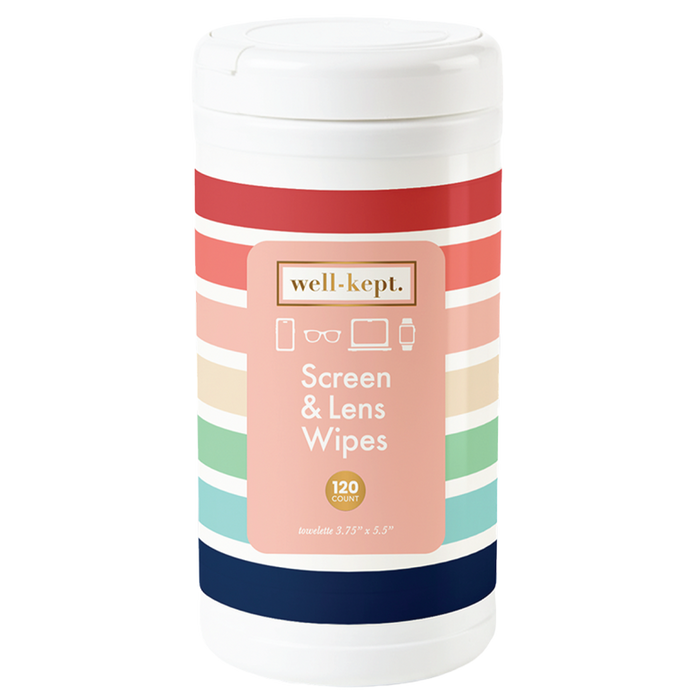 Better Days striped Well-Kept screen cleaning wipes canister, 120 count, product cutout