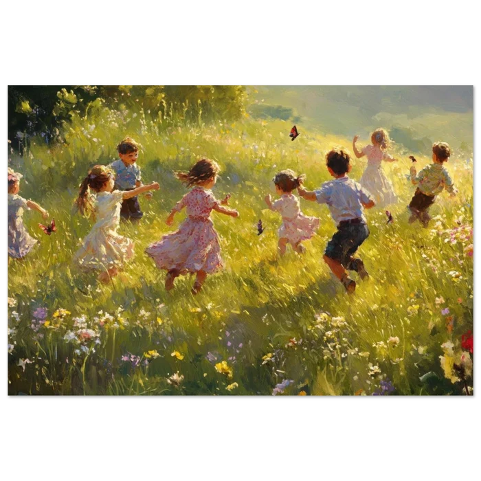 Children Playing in a Meadow A sunlit country 2 - Shop Ai Art WebShop - Digital Art online Store