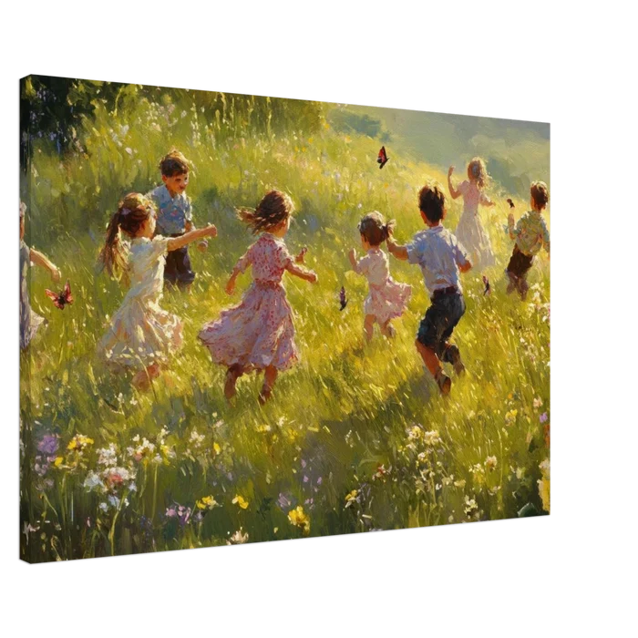 Children Playing in a Meadow A sunlit country 2 - Shop Ai Art WebShop - Digital Art online Store