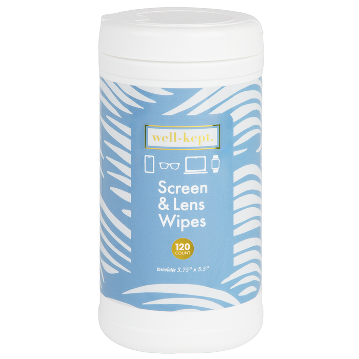 Blue wave print Well-Kept screen and lens wipes canister, 120-count, product cutout