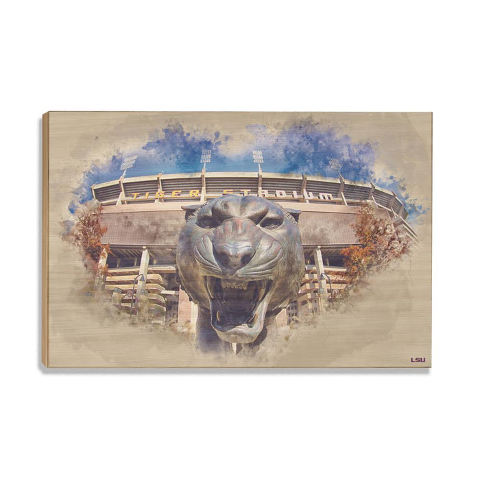LSU Tigers - LSU Tiger Watercolor - College Wall Art #Wood