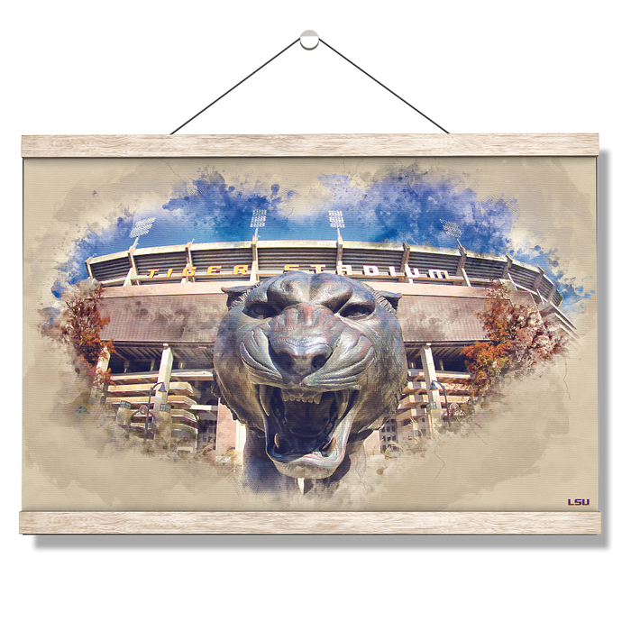 LSU Tigers - LSU Tiger Watercolor - College Wall Art #Hanging Canvas