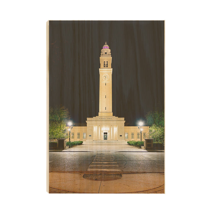 LSU Tigers - Memorial Tower Nightfall - College Wall Art #Wood