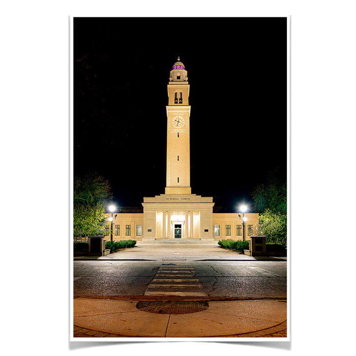 LSU Tigers - Memorial Tower Nightfall - College Wall Art #Poster