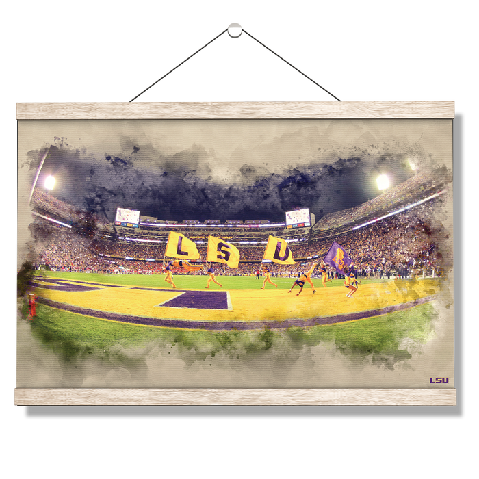 LSU Tigers - Tiger Stadium Watercolor - College Wall Art #Hanging Canvas