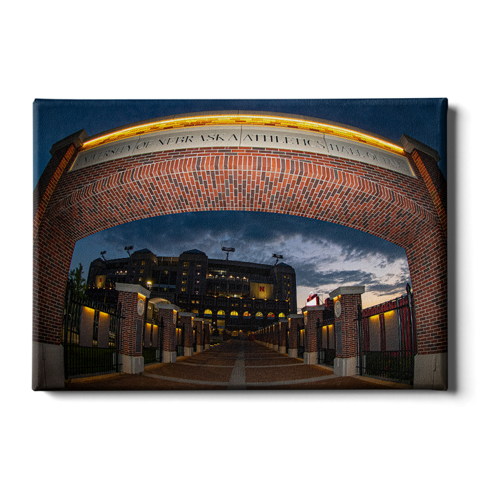 Nebraska Cornhuskers - Sunset through the Hall of Fame - College Wall Art #Canvas