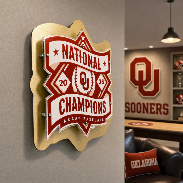 Oklahoma Sooners - Baseball National Champions Logo Two Layer Acrylic & Metal Dimensional Wall Art