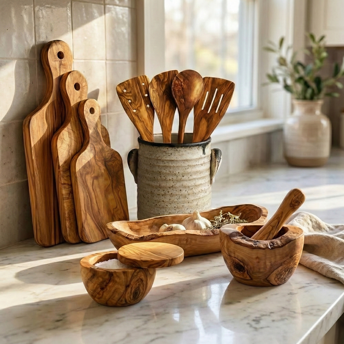Rustic Olive Wood Bread Bowl