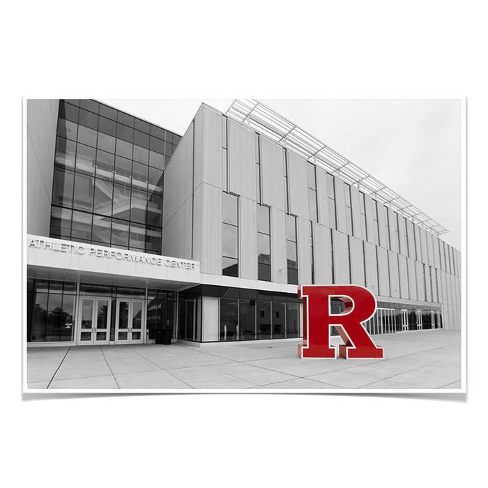 Rutgers Scarlet Knights - Athletic Performance Center B&W with Scarlet R - College Wall Art #Poster