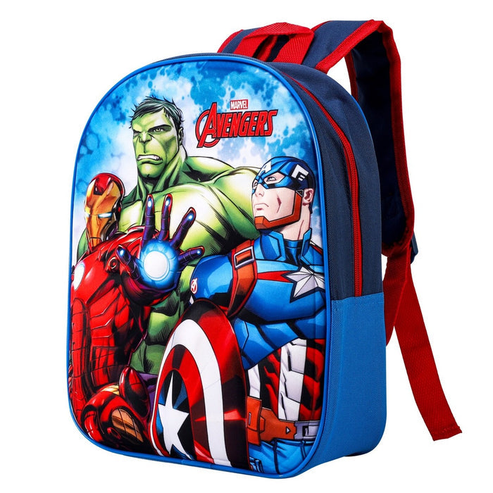 Avengers 3D children's backpack with Captain America, Hulk and Iron Man, full bag on white background