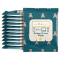 Stack of teddy bear print Well-Kept screen and lens wipes packs, 12-pack, product photo