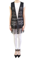 Women's Black Sleeveless Collared Knit Cardigan